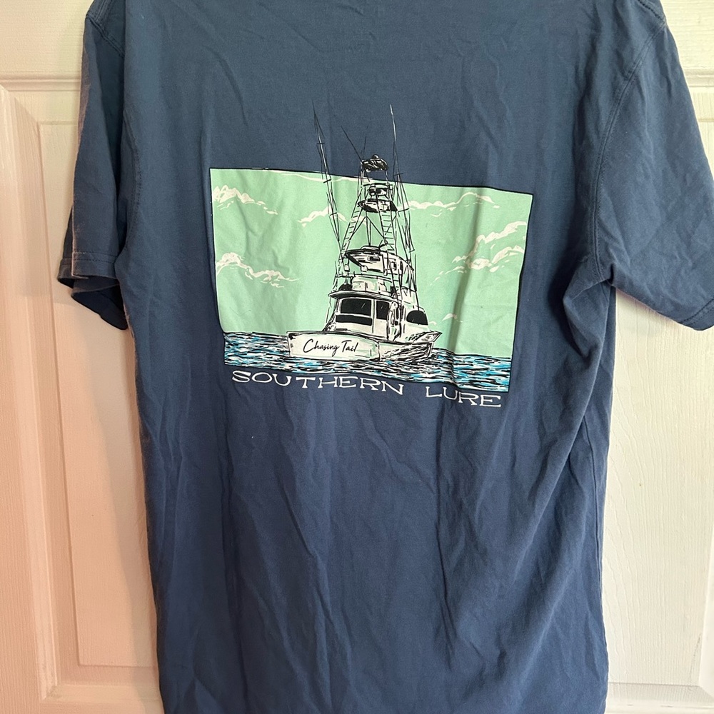 Blue Short Sleeve Tee with Graphic Design